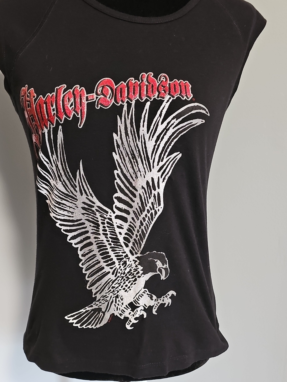 Harley-Davidson Black Tee with White Eagle and Red Logo